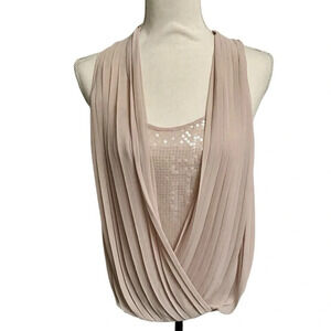 Robbi & Nikki Sequin Chiffon Blouse Tank Top XS Blush Pink Holiday Party